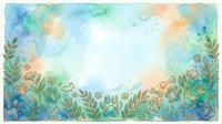 Watercolor botanical frame with soft blue, green, and peachy tones featuring delicate leaves and flowers on white background. Isolated design element suitable for invitations, greeting cards, and digital projects.