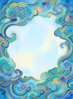 Ornate blue and gold cloud border frame with swirling decorative elements and watercolor texture, creating elegant space for text or design content.