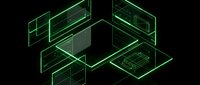 Futuristic green holographic interface panels floating in dark space with glowing circuit patterns and technological display elements for digital design.