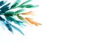Minimalist watercolor botanical corner element featuring teal green leaves and subtle orange accent, painted with loose brushstrokes on white background.