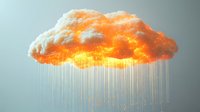 Glowing orange cloud with luminous rain streams falling against gray background, creating atmospheric mood lighting effect for creative design projects.