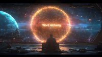 Silhouette of person observing glowing orange cosmic sphere with planets and stars in dark space background, mystical sci-fi atmosphere with ethereal light effects.