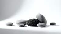 Smooth and textured stones arranged on white surface, isolated on white background, suitable for wellness, spa, meditation, and design projects.