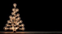 Creative Christmas tree made of glowing light bulbs on black background with copy space for holiday decorations and festive lighting design concepts.