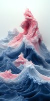 Abstract ocean waves in pink and blue tones creating dramatic fluid art composition against white background, perfect for modern interior design.