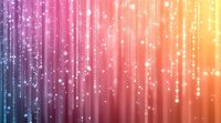 Vibrant gradient background with sparkling light effects and bokeh particles flowing downward in purple, pink and orange hues for digital design.