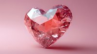 Pink diamond heart shaped gemstone on soft rose background for luxury jewelry and romantic occasions.
