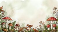 Red and brown mushrooms with green foliage on watercolor background, isolated design element suitable for woodland-themed projects, botanical illustrations, and nature-inspired graphics.