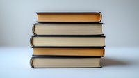 Stack of hardcover books with black spines and beige pages on white surface against light gray background, creating minimalist composition for education and literature concepts.