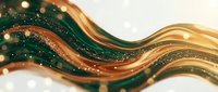 Elegant flowing waves in emerald green and gold with sparkling particles creating luxurious abstract background for premium design projects and celebrations.