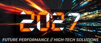 Modern futuristic 2027 number design with dynamic light trails and high-tech digital effects for technology presentations and future concepts.