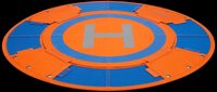 Drone landing pad in orange and blue with H symbol, isolated on transparent background. Ready for clipart, stickers, t-shirt design, print on demand, and sublimation use.