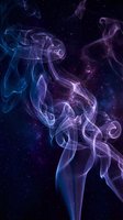 Abstract cosmic smoke swirls in blue and purple hues against starry space background for digital art and fantasy design projects.