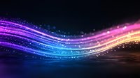 Vibrant flowing light waves with glowing particles in rainbow colors against dark background create dynamic motion effect for technology and abstract designs.