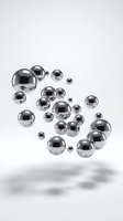 Floating chrome spheres with mirror reflections on white background for modern design and technology concepts.