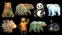 Watercolor bear collection with grizzly, panda, polar, black, and brown bears isolated on transparent background. Great for stickers, t-shirt design, and print on demand.