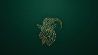 Goat head with curved horns and leafy foliage in gold line art style on deep teal background for branding, logos, and luxury design projects.