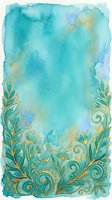 Turquoise watercolor wash with ornamental foliage border featuring gold accents and decorative scrollwork. Isolated on white background, ready for invitations, greeting cards, and design projects.