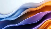 Smooth flowing waves in vibrant blue, orange and purple create dynamic abstract background with elegant curves and layered translucent shapes for modern design projects.