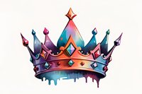 Colorful royal crown with dripping paint effect in vibrant blue, purple, and coral tones against white background, isolated design element for creative projects.
