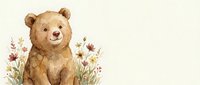 Watercolor teddy bear sitting among wildflowers on white background, nursery decor clipart isolated for children's design projects and baby shower invitations.