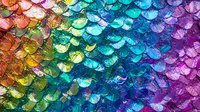 Vibrant rainbow mermaid scales pattern with iridescent shimmer effect creating colorful gradient from orange to purple for fantasy design projects.