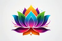 Vibrant rainbow lotus flower with gradient petals and delicate white outlines on light background, spiritual symbol for meditation and wellness practices.