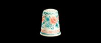 Decorative sewing thimble with floral pattern in coral and teal, isolated on transparent background. Ready for clipart, print-on-demand designs, t-shirt graphics, stickers, and sublimation projects.
