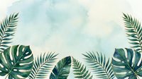 Tropical foliage frame with monstera and palm leaves on watercolor background, isolated design element for botanical graphics, web banners, and creative projects.