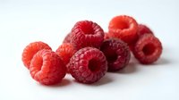 Fresh red raspberries isolated on white background, ready for food and beverage design, packaging, and culinary content use.