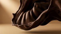 Flowing dark chocolate silk fabric with elegant curves and soft lighting creating luxurious textile waves for premium design projects.