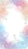 Watercolor frame with decorative swirls and sparkles in pastel pink, purple and blue tones. Copy space for text, invitations, greeting cards and design projects.