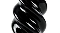 Twisted black glossy spheres with dynamic spiral ridges and reflective surfaces on white background, isolated for design and branding use.
