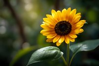 Vibrant yellow sunflower with dark center against blurred green background, showcasing natural beauty in garden setting.