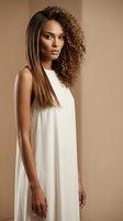 Mixed race woman with curly and straight hair styling showcasing modern salon techniques and hair transformation trends for beauty industry marketing.