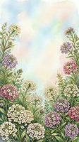 Watercolor floral frame with delicate wildflowers and soft pastel background for spring greeting cards, wedding invitations and botanical designs.