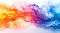 Vibrant colorful smoke waves flowing from orange to purple and blue creating abstract fluid art pattern on white background, suitable for modern design projects.