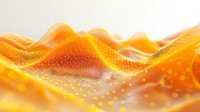 Glowing orange waves with floating particles create dynamic abstract background with soft bokeh effect and smooth flowing motion for technology designs.