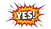 Comic book explosion burst with YES text in bold letters. Pop art style speech bubble with red yellow flames. Retro superhero exclamation for success celebration designs.