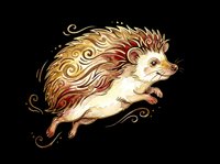 Ornate hedgehog with flowing golden and burgundy quills isolated on transparent background, ready for t-shirt design, clipart, stickers, sublimation and print-on-demand projects.