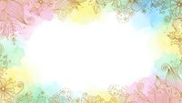 Pastel rainbow watercolor background with ornate floral border design for wedding invitations, greeting cards and feminine branding projects.
