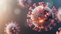 Microscopic view of coronavirus cell structure in pink and gray tones with glowing core effect against blurred background, scientific medical visualization.
