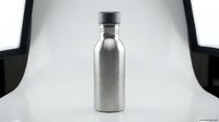 Stainless steel water bottle with screw cap on white background, suitable for beverage packaging mockups and product advertising.