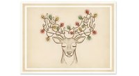 Elegant deer head with floral antlers featuring pink roses and green leaves on cream background for nature-inspired home decor and artistic designs.