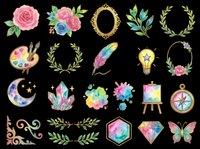 Floral and decorative design elements isolated on transparent background, ready for t-shirts, clipart, stickers, sublimation, print-on-demand products and digital crafts.