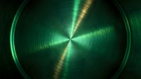 Radial brushed metal surface with glowing green and gold light rays emanating from center, creating modern tech and digital design backgrounds.