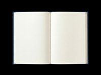 Open hardcover book with blank pages and navy blue cover, isolated on transparent background. Ready for stickers, clipart, print on demand, and t-shirt design use.