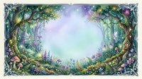 Enchanted forest portal with magical glowing archway, mystical fairy tale landscape, fantasy nature scene with vibrant flowers and ethereal light effects.