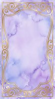 Lavender watercolor background with ornate gold decorative frame border, isolated on white for invitations, cards, posters, and design projects.