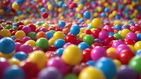 Colorful assortment of round candy gumballs in vibrant red, blue, yellow, green, and pink colors creating a sweet textured background for confectionery designs.